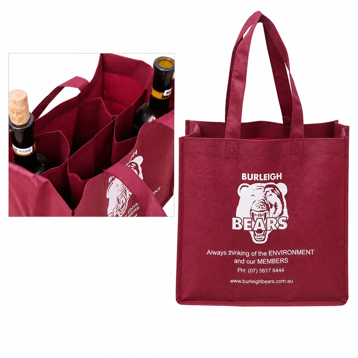 Custom non-woven six bottle carrier bag with internal dividers