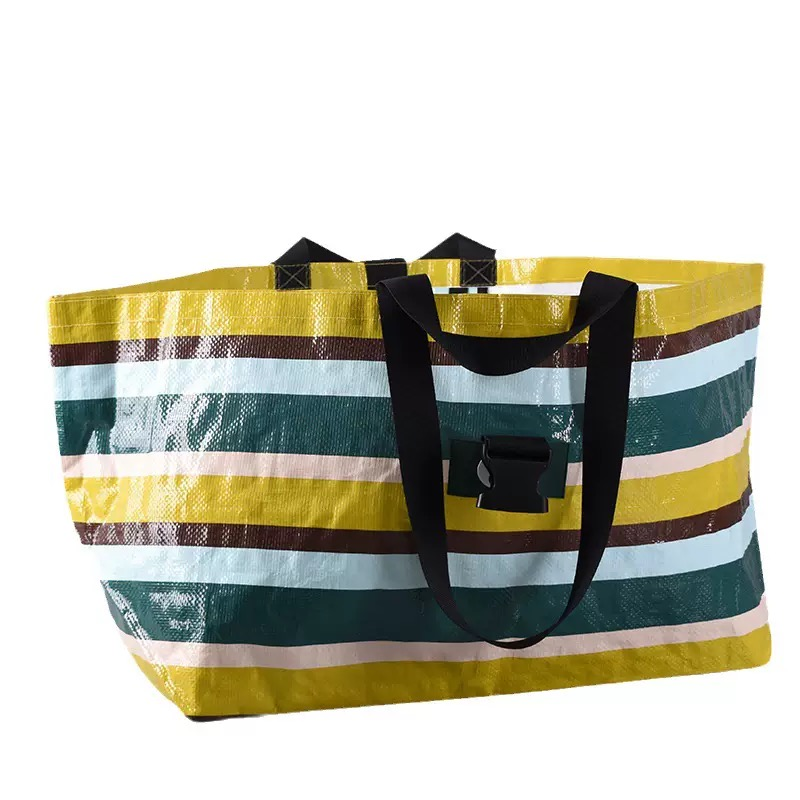 Large laminated PP woven shopping bag with buckle closure