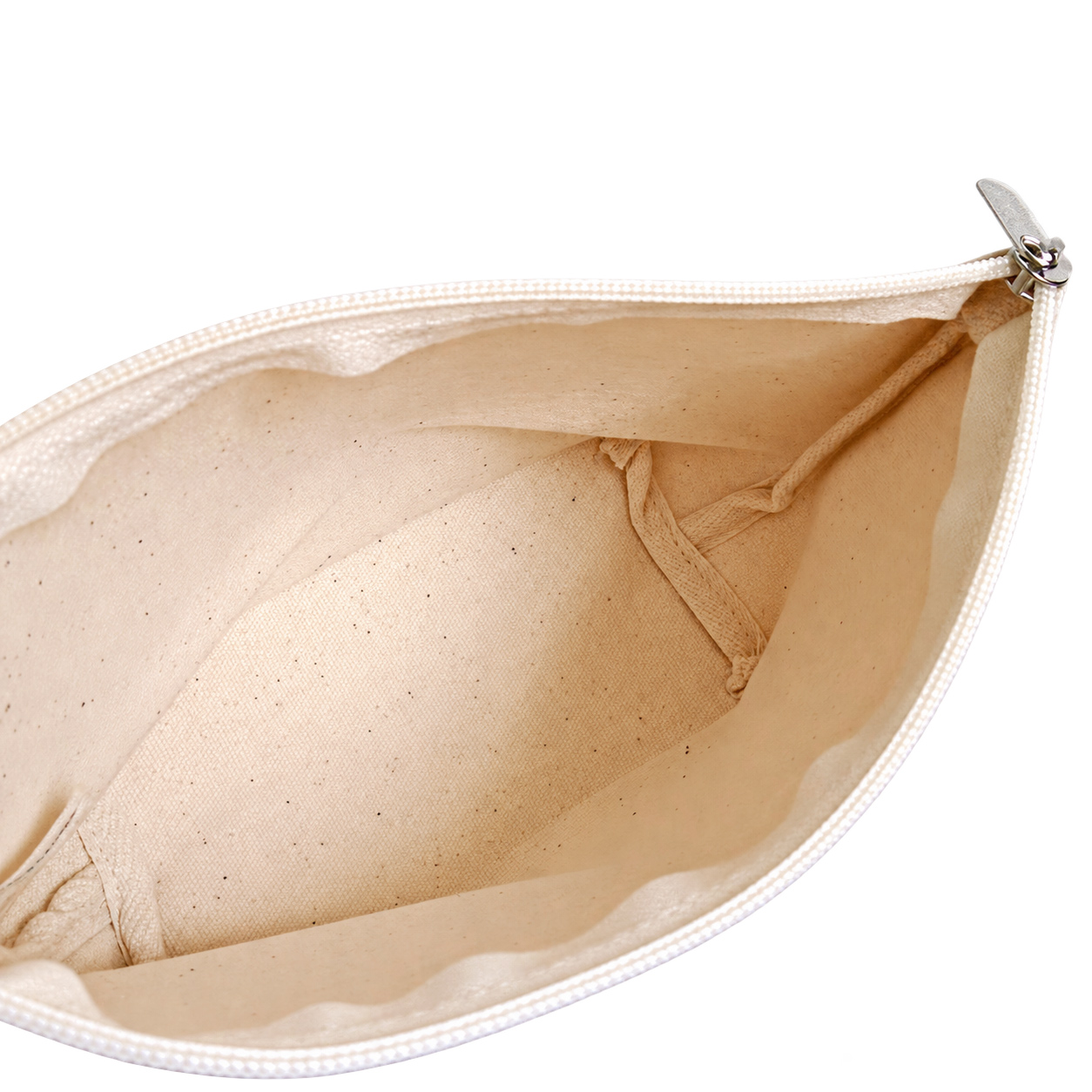 Canvas zipper pouch interior and zipper detail