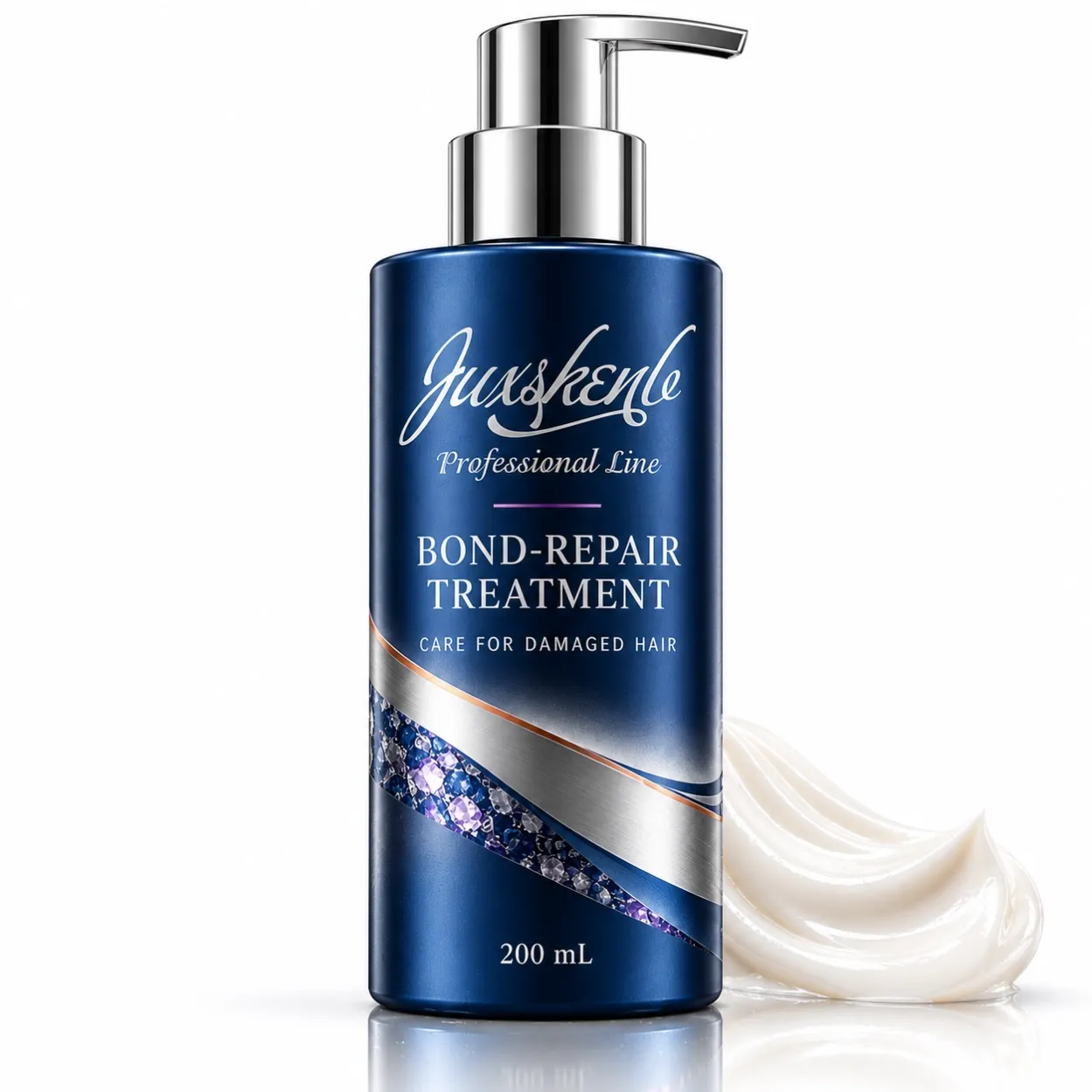 JUXSKENB Professional Line Bond-Repair Treatment in a deep-blue 200 ml bottle with a silver lotion pump.