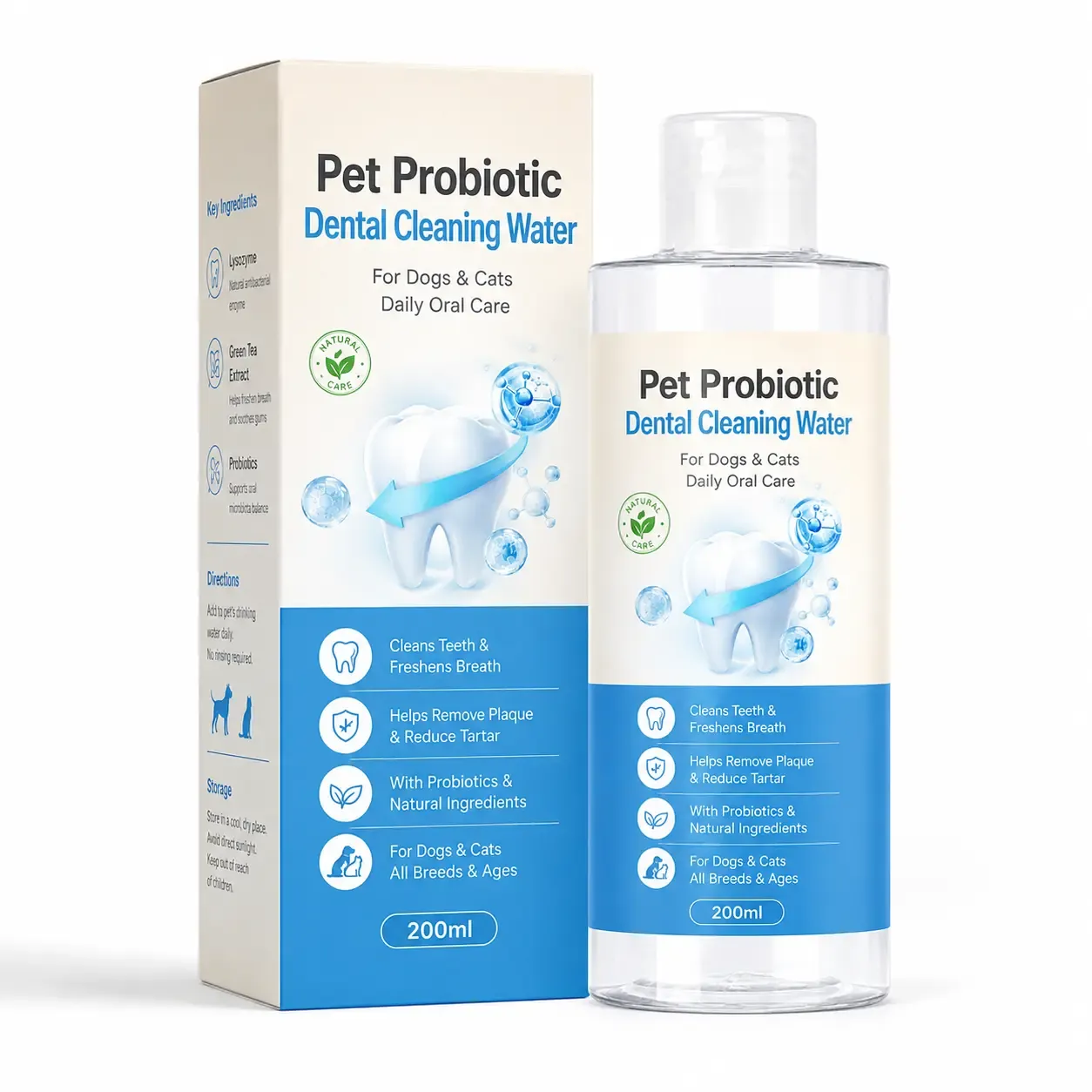 Pet probiotic dental cleaning water for dogs and cats 200ml