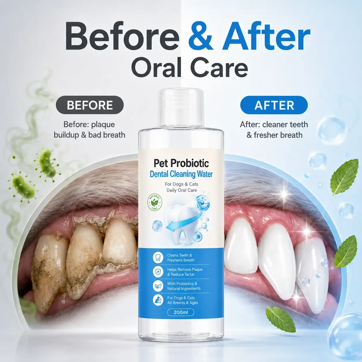 Dog and cat daily oral care using dental water solution