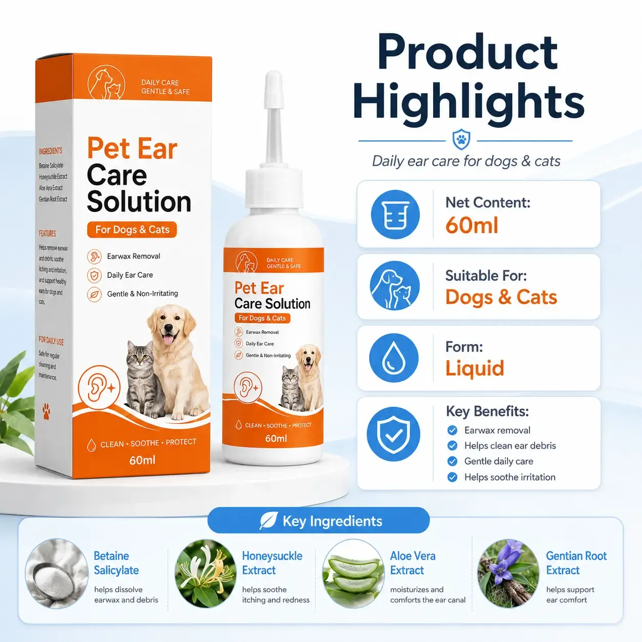Pet ear care solution for earwax buildup itching and odor problems