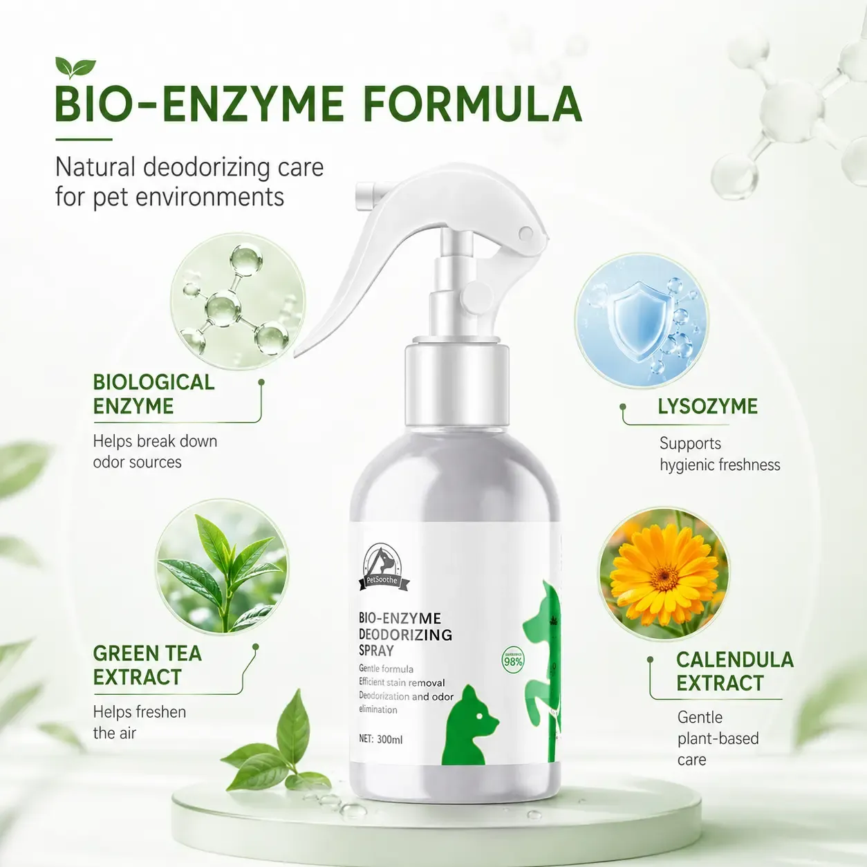 Pet deodorizing spray for carpets cages furniture and floors