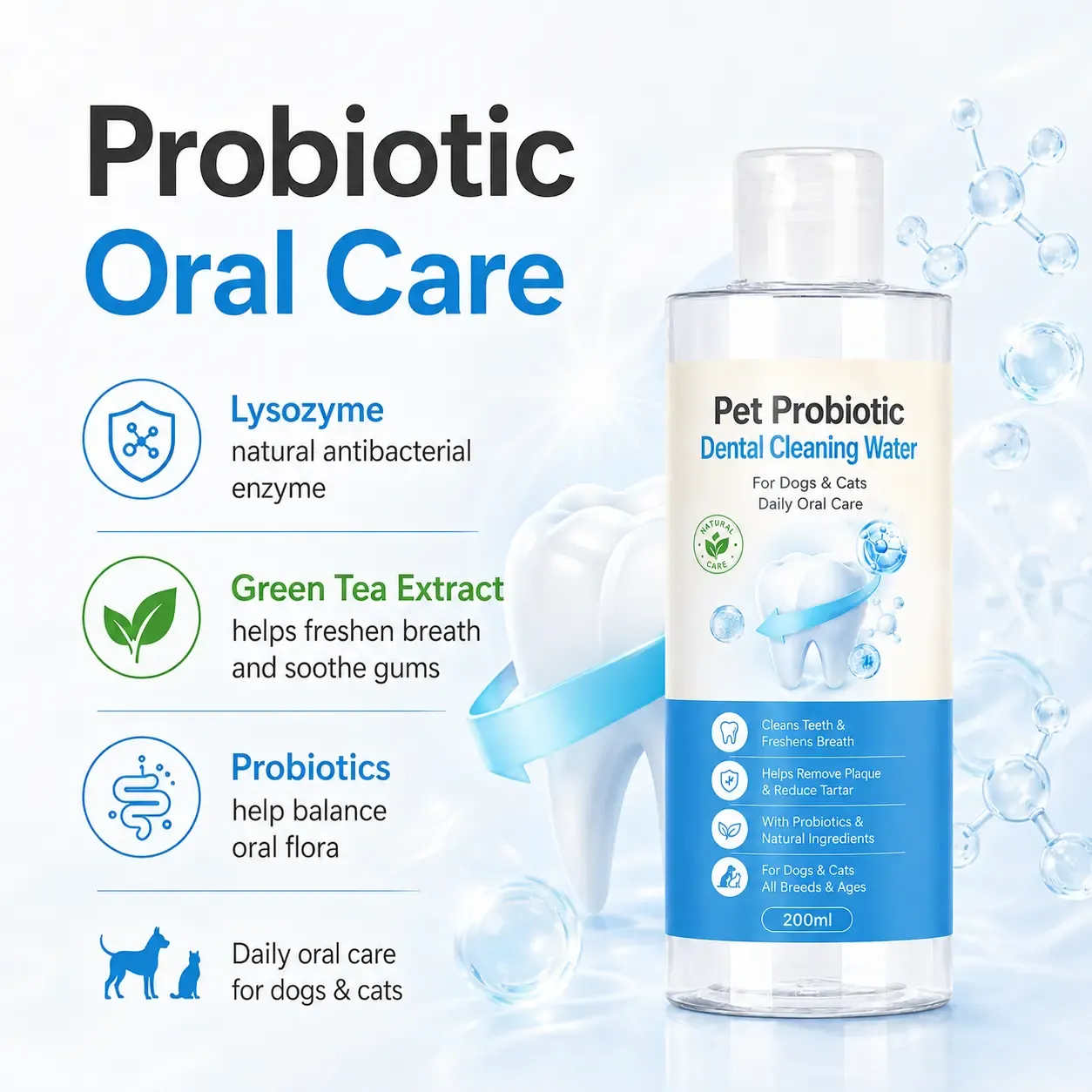 Pet probiotic dental cleaning water for dogs and cats