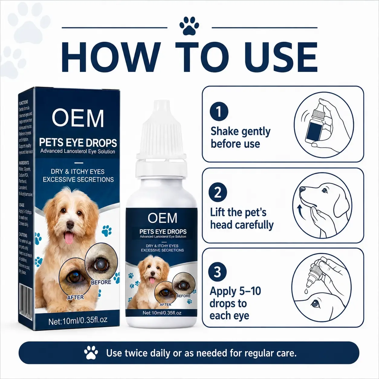 Gentle eye care solution for dogs and cats
