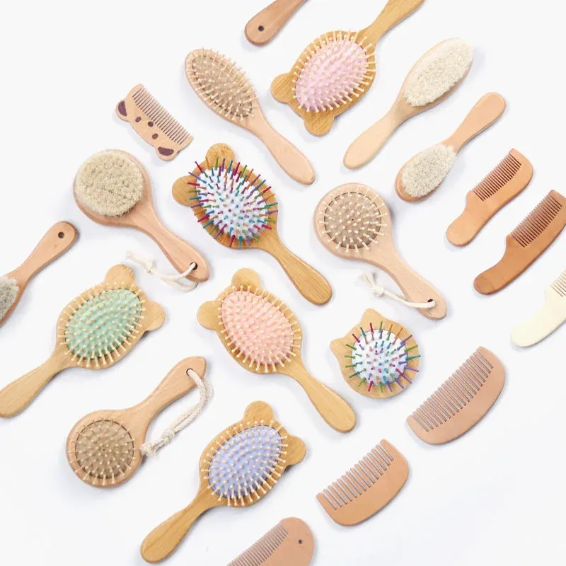 Baby brush series with soft natural goat hair bristle options