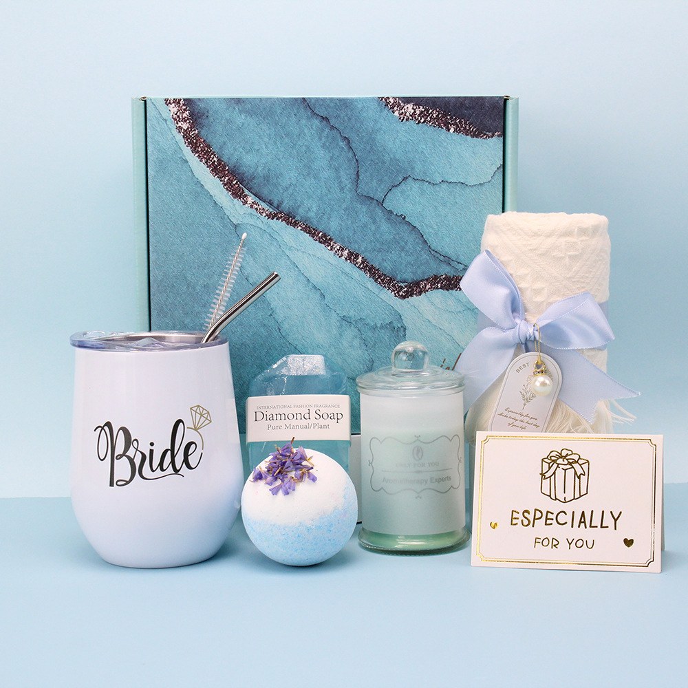 Bride tumbler spa gift set with teal marble gift box