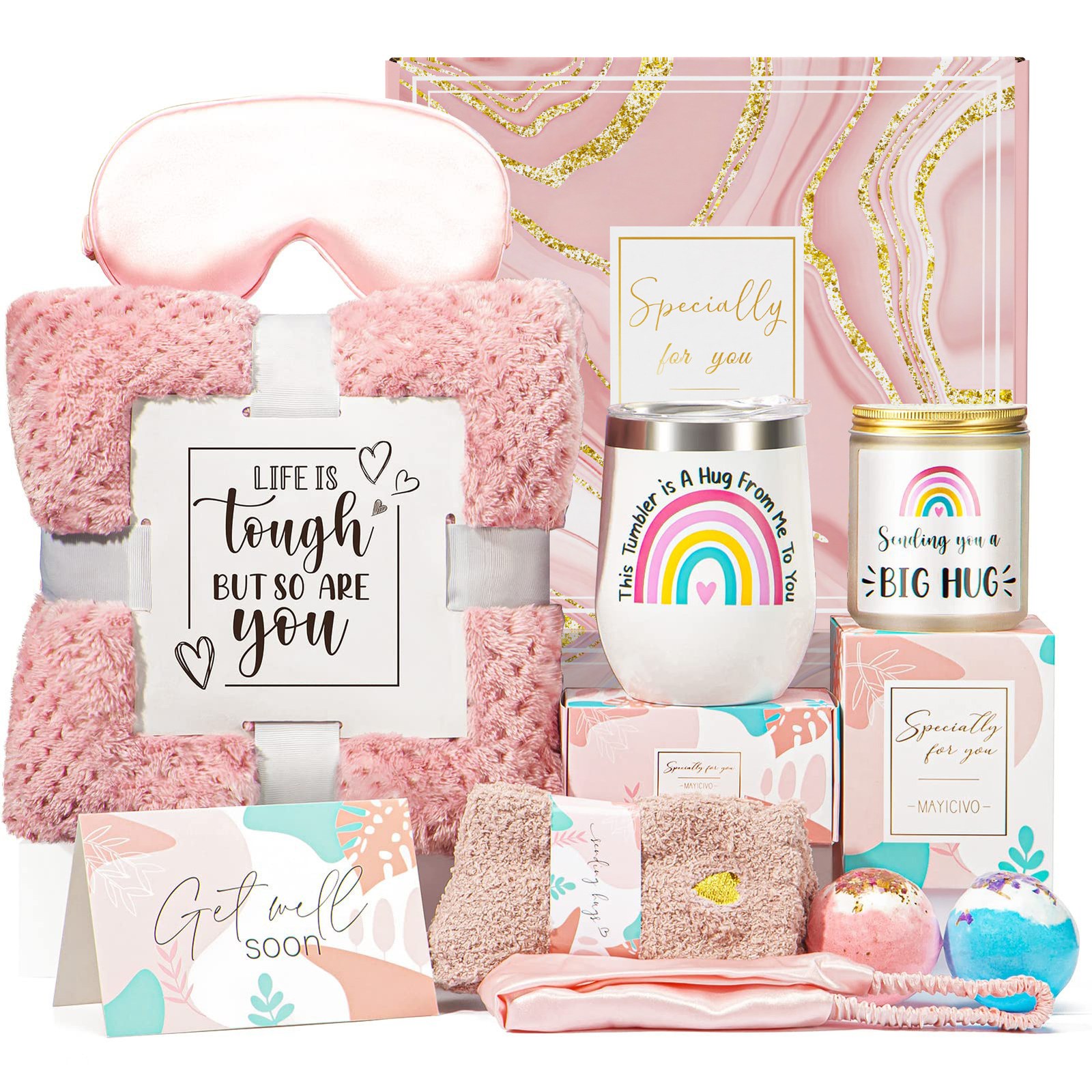 Get well gift set with life is tough but so are you encouragement card