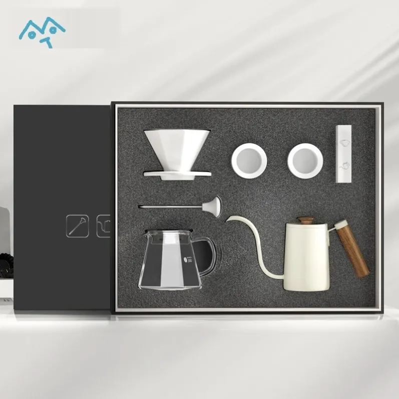 Matte black pour over coffee gift set with COFFEE gift box, glass server and gooseneck kettle