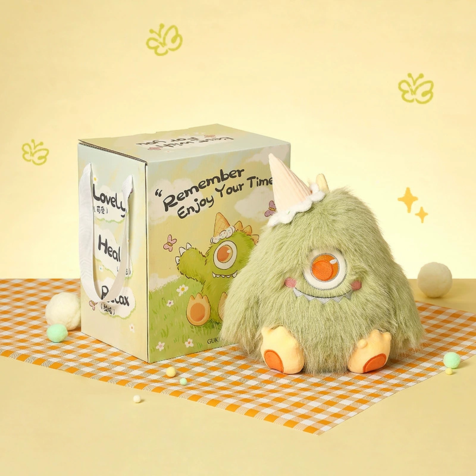 Green monster plush and gift box