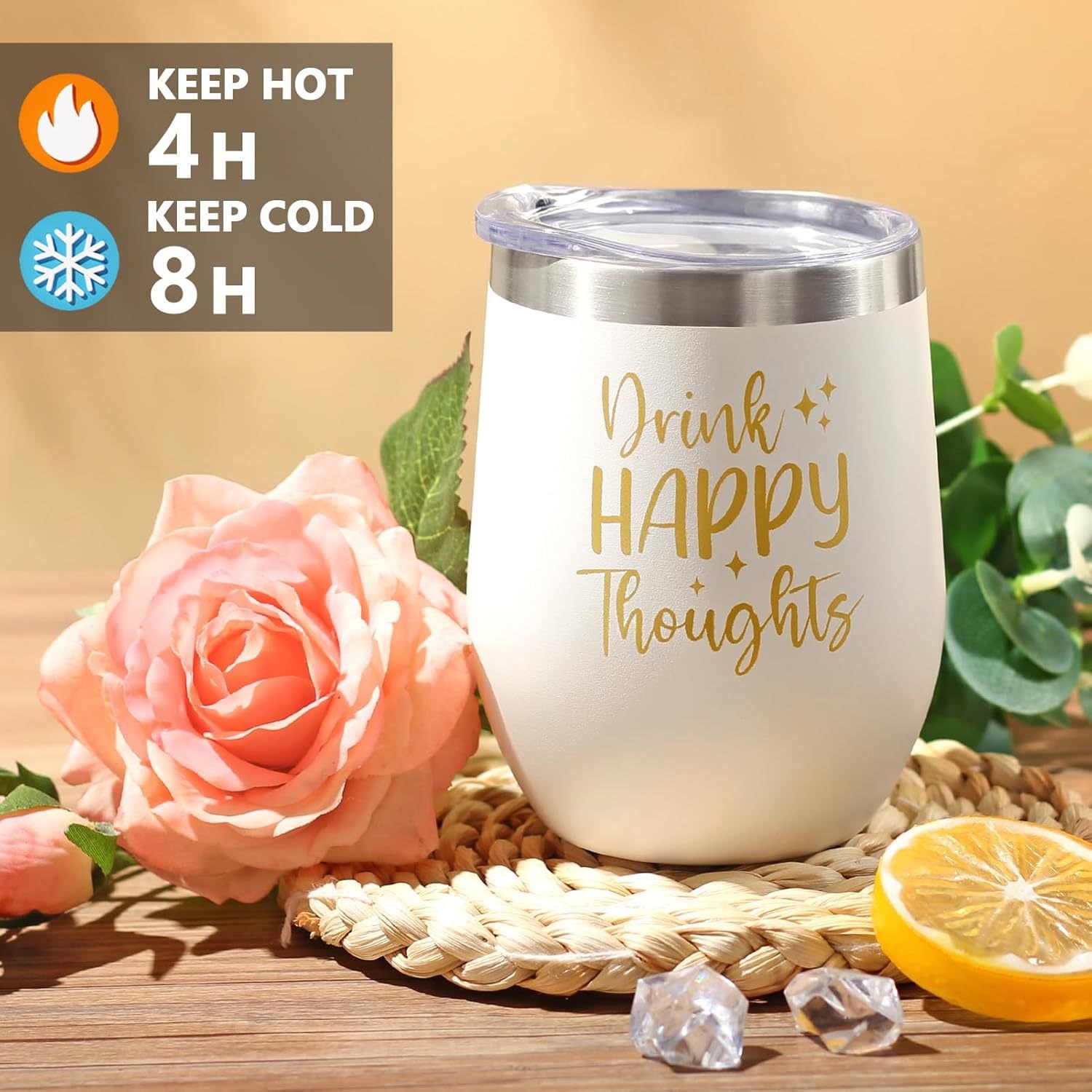 Insulated wine tumbler with rose from get well gift set