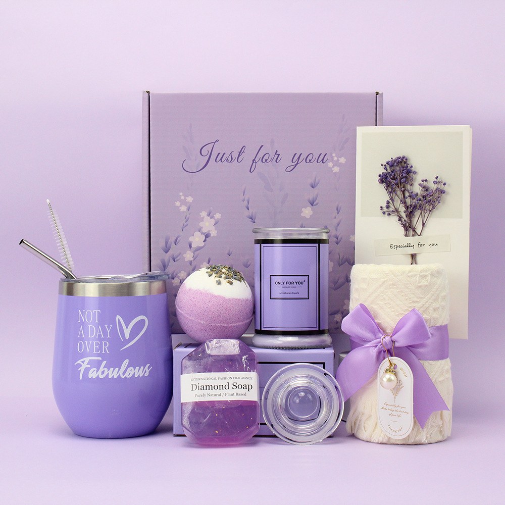 Purple just for you spa gift set collection with dried flowers