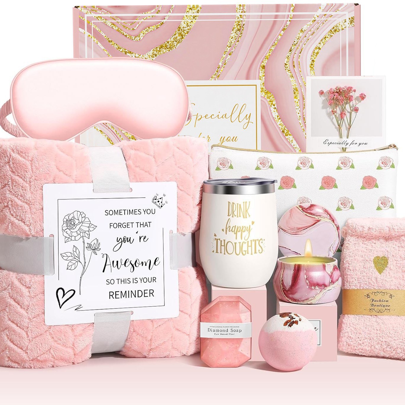 Pink get well spa gift set theme with encouragement card